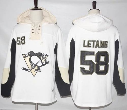 Penguins #58 Kris Letang White Pullover Hoodie Stitched NHL Jersey - Click Image to Close